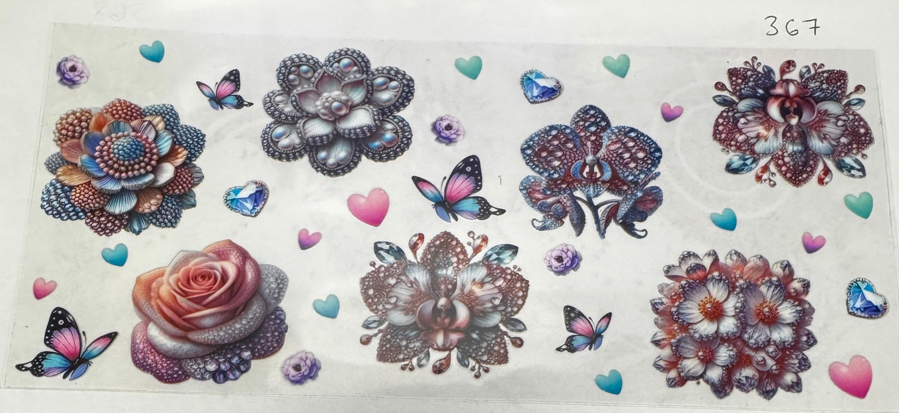 #367 Pearl-flowers hearts butterflies