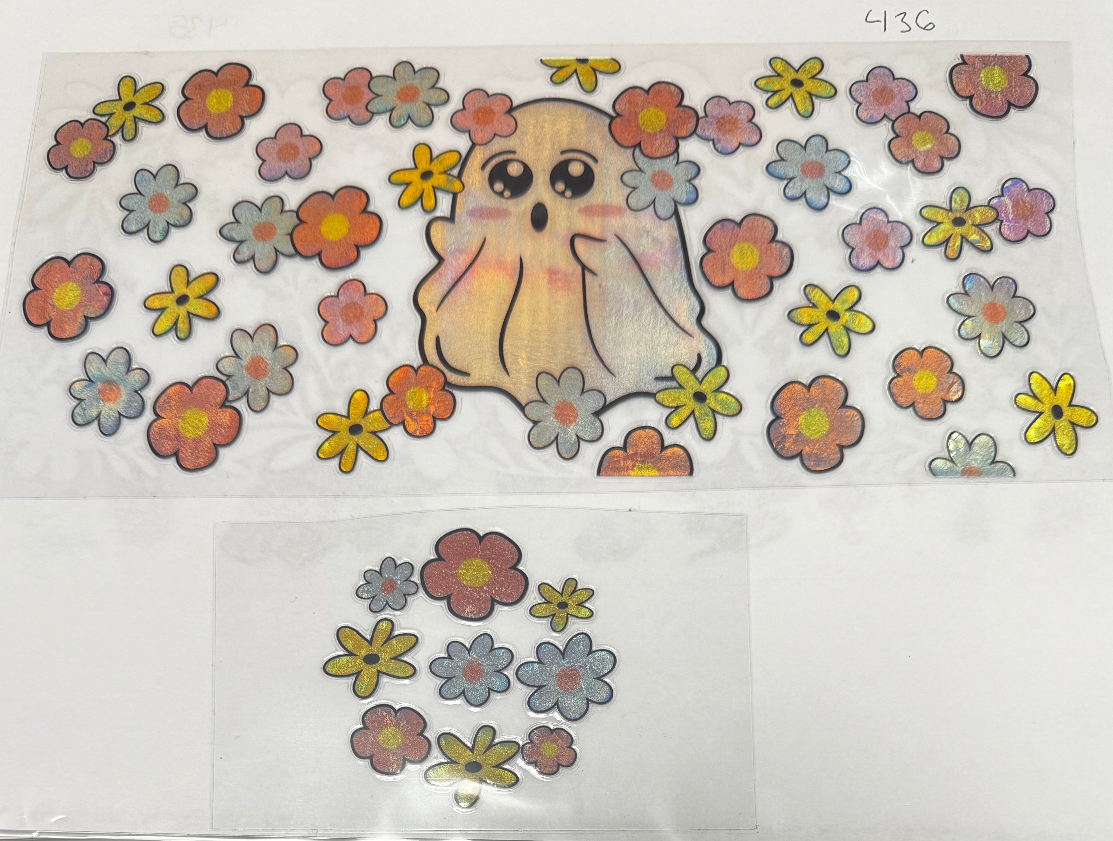 #436 Ghost with flowers holographic