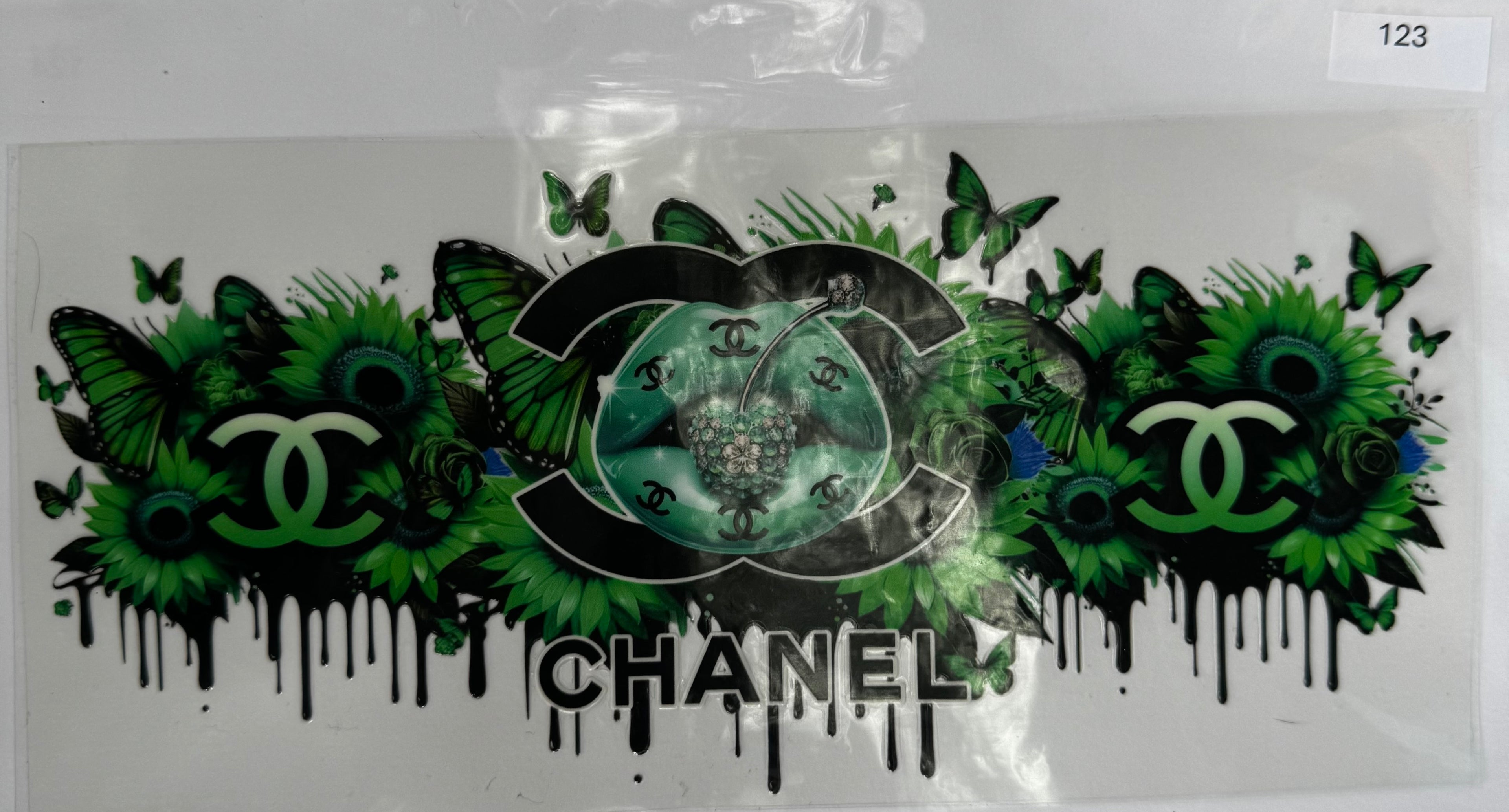 #123 Chanel green floral and butterflies