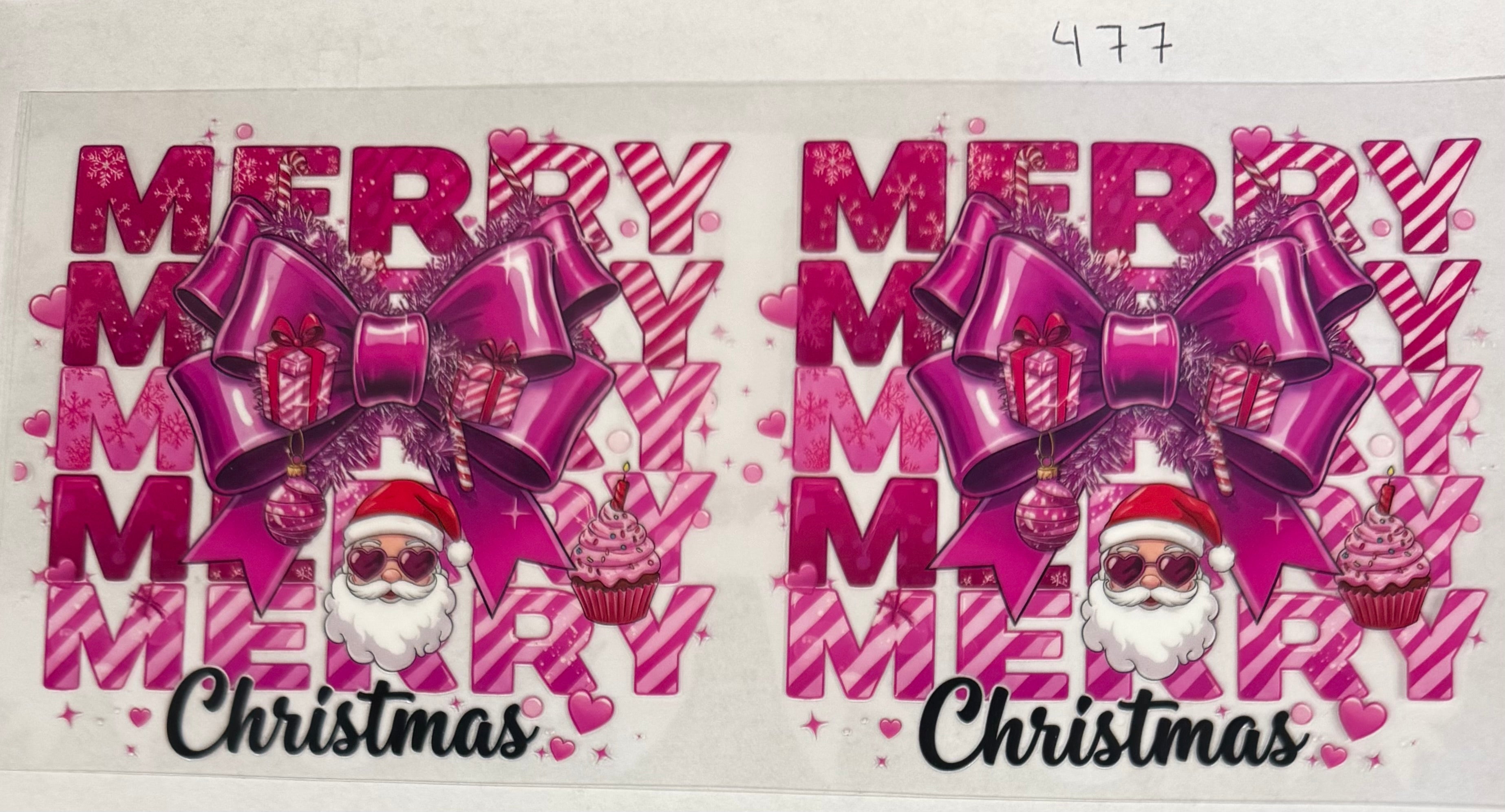 #477 Merry Christmas santa and pink bow